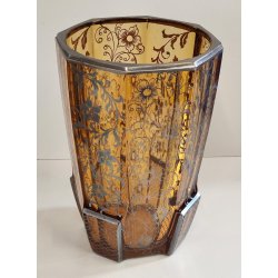 ANTICO VASO VETRO AMBRA OTTAGONALE ARGENTO anni 30 Art Déco GLASS SILVER VASE