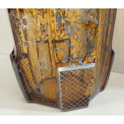 ANTICO VASO VETRO AMBRA OTTAGONALE ARGENTO anni 30 Art Déco GLASS SILVER VASE