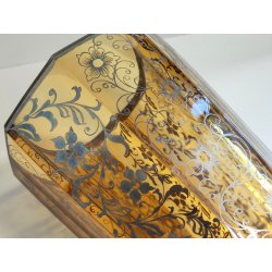 ANTICO VASO VETRO AMBRA OTTAGONALE ARGENTO anni 30 Art Déco GLASS SILVER VASE