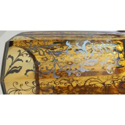 ANTICO VASO VETRO AMBRA OTTAGONALE ARGENTO anni 30 Art Déco GLASS SILVER VASE