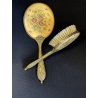 antico SET TOELETTA SPECCHIO e SPAZZOLA ricamo PETIT POINT vittoriano 1930/40