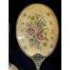 antico SET TOELETTA SPECCHIO e SPAZZOLA ricamo PETIT POINT vittoriano 1930/40