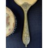 antico SET TOELETTA SPECCHIO e SPAZZOLA ricamo PETIT POINT vittoriano 1930/40