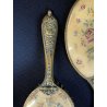 antico SET TOELETTA SPECCHIO e SPAZZOLA ricamo PETIT POINT vittoriano 1930/40