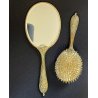 antico SET TOELETTA SPECCHIO e SPAZZOLA ricamo PETIT POINT vittoriano 1930/40