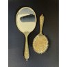 antico SET TOELETTA SPECCHIO e SPAZZOLA ricamo PETIT POINT vittoriano 1930/40