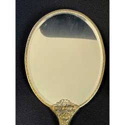 antico SET TOELETTA SPECCHIO e SPAZZOLA ricamo PETIT POINT vittoriano 1930/40