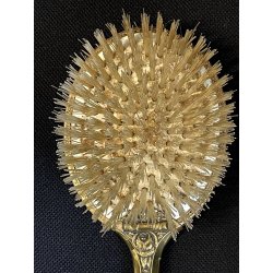 antico SET TOELETTA SPECCHIO e SPAZZOLA ricamo PETIT POINT vittoriano 1930/40