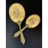 antico SET TOELETTA SPECCHIO e SPAZZOLA ricamo PETIT POINT vittoriano 1930/40