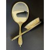 antico SET TOELETTA SPECCHIO e SPAZZOLA ricamo PETIT POINT vittoriano 1930/40