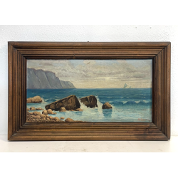 ANTICO QUADRO DIPINTO MARINA OLIO SU TAVOLA BARTOLOMEO PIOVANO 1932 SCOGLIERA