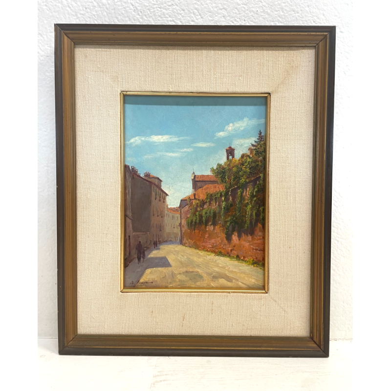 ANTICO QUADRO DIPINTO OLIO SU CARTONCINO BARTOLOMEO PIOVANO TORINO CENTRO '900