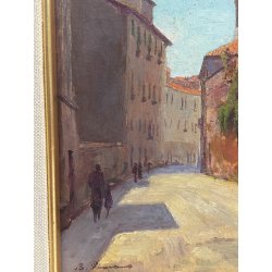 ANTICO QUADRO DIPINTO OLIO SU CARTONCINO BARTOLOMEO PIOVANO TORINO CENTRO '900