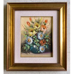 QUADRO DIPINTO OLIO TELA Luciano Lutring  NATURA MORTA VASO BOUQUET FIORI 1992