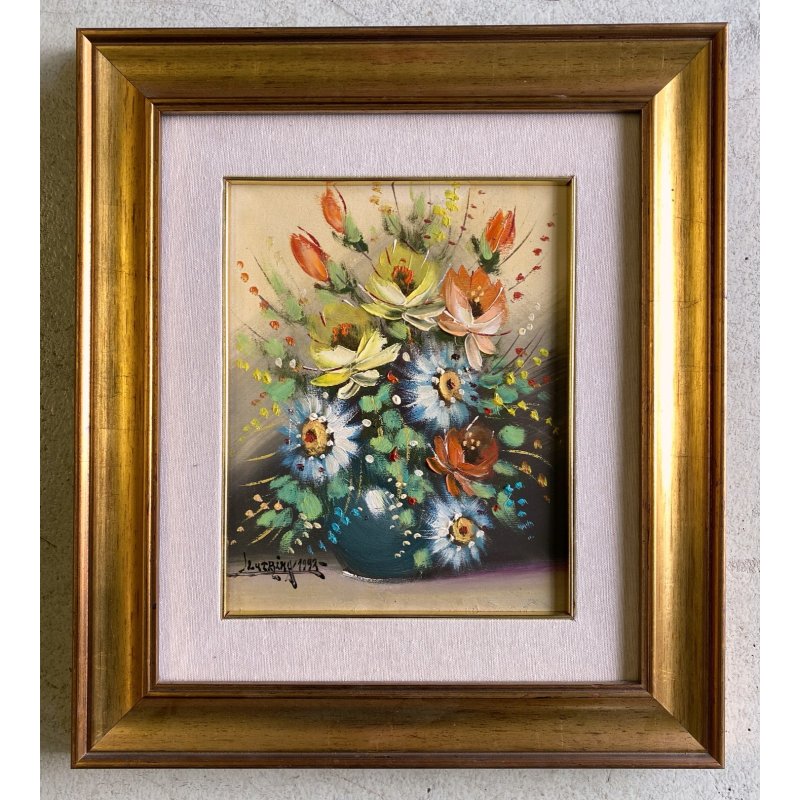 QUADRO DIPINTO OLIO TELA Luciano Lutring  NATURA MORTA VASO BOUQUET FIORI 1992