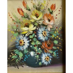 QUADRO DIPINTO OLIO TELA Luciano Lutring  NATURA MORTA VASO BOUQUET FIORI 1992