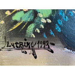 QUADRO DIPINTO OLIO TELA Luciano Lutring  NATURA MORTA VASO BOUQUET FIORI 1992