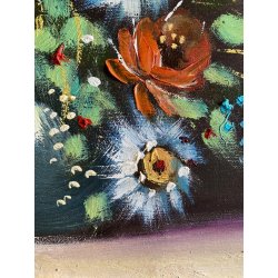 QUADRO DIPINTO OLIO TELA Luciano Lutring  NATURA MORTA VASO BOUQUET FIORI 1992
