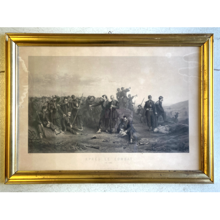 ANTICA STAMPA INCISIONE Après le combat (Le soir) MILITARIA GOUPIL PARIGI '800
