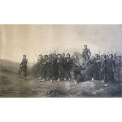 ANTICA STAMPA INCISIONE Avant L' Attaque (Le matin) MILITARIA GOUPIL PARIGI '800