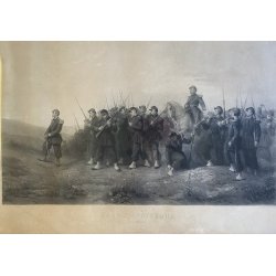ANTICA STAMPA INCISIONE Avant L' Attaque (Le matin) MILITARIA GOUPIL PARIGI '800