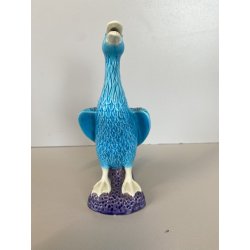 SCULTURA PORCELLANA CINESE STATUETTA PAPERA TURCHESE BASE VIOLA 16 cm/h ANNI '50