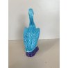 SCULTURA PORCELLANA CINESE STATUETTA PAPERA TURCHESE BASE VIOLA 16 cm/h ANNI '50