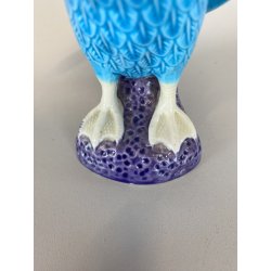 SCULTURA PORCELLANA CINESE STATUETTA PAPERA TURCHESE BASE VIOLA 16 cm/h ANNI '50