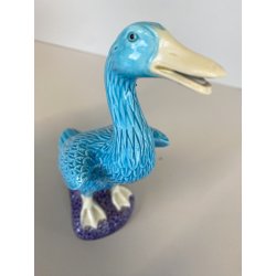 SCULTURA PORCELLANA CINESE STATUETTA PAPERA TURCHESE BASE VIOLA 16 cm/h ANNI '50