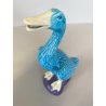 SCULTURA PORCELLANA CINESE STATUETTA PAPERA TURCHESE BASE VIOLA 16 cm/h ANNI '50