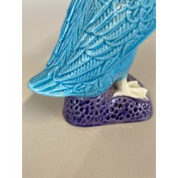 SCULTURA PORCELLANA CINESE STATUETTA PAPERA TURCHESE BASE VIOLA 16 cm/h ANNI '50