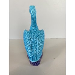 SCULTURA PORCELLANA CINESE STATUETTA PAPERA TURCHESE BASE VIOLA 16 cm/h VINTAGE