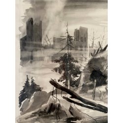 TAVOLA N. 34 V. Novelle ORIGINALE ILLUSTRAZIONE TEMPERA Enzo Magni (Ingam)  1950