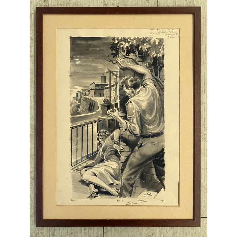 TAVOLA N. 5 V. Novelle ORIGINALE ILLUSTRAZIONE TEMPERA Enzo Magni (Ingam)  1950