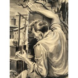 TAVOLA N. 5 V. Novelle ORIGINALE ILLUSTRAZIONE TEMPERA Enzo Magni (Ingam)  1950