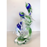 SCULTURA DELFINI ONDE VETRO Murano TRASPARENTE SOMMERSO BLU VERDE 26,5 cm/h '80s