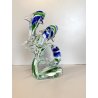 SCULTURA DELFINI ONDE VETRO Murano TRASPARENTE SOMMERSO BLU VERDE 26,5 cm/h '80s
