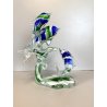 SCULTURA DELFINI ONDE VETRO Murano TRASPARENTE SOMMERSO BLU VERDE 26,5 cm/h '80s