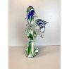 SCULTURA DELFINI ONDE VETRO Murano TRASPARENTE SOMMERSO BLU VERDE 26,5 cm/h '80s