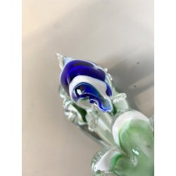 SCULTURA DELFINI ONDE VETRO Murano TRASPARENTE SOMMERSO BLU VERDE 26,5 cm/h '80s