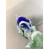 SCULTURA DELFINI ONDE VETRO Murano TRASPARENTE SOMMERSO BLU VERDE 26,5 cm/h '80s