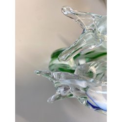 SCULTURA DELFINI ONDE VETRO Murano TRASPARENTE SOMMERSO BLU VERDE 26,5 cm/h '80s