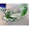 SCULTURA DELFINI ONDE VETRO Murano TRASPARENTE SOMMERSO BLU VERDE 26,5 cm/h '80s