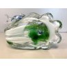 SCULTURA DELFINI ONDE VETRO Murano TRASPARENTE SOMMERSO BLU VERDE 26,5 cm/h '80s