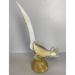 SCULTURA VETRO Murano SOMMERSO TRASPARENTE FOGLIA ORO FAGIANO GALLO PAVONE '50s