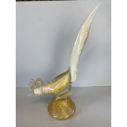 SCULTURA VETRO Murano SOMMERSO TRASPARENTE FOGLIA ORO FAGIANO GALLO PAVONE '50s
