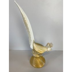 SCULTURA VETRO Murano SOMMERSO TRASPARENTE FOGLIA ORO FAGIANO GALLO PAVONE '50s