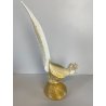SCULTURA VETRO Murano SOMMERSO TRASPARENTE FOGLIA ORO FAGIANO GALLO PAVONE '50s