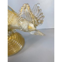 SCULTURA VETRO Murano SOMMERSO TRASPARENTE FOGLIA ORO FAGIANO GALLO PAVONE '50s