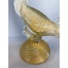 SCULTURA VETRO Murano SOMMERSO TRASPARENTE FOGLIA ORO FAGIANO GALLO PAVONE '50s